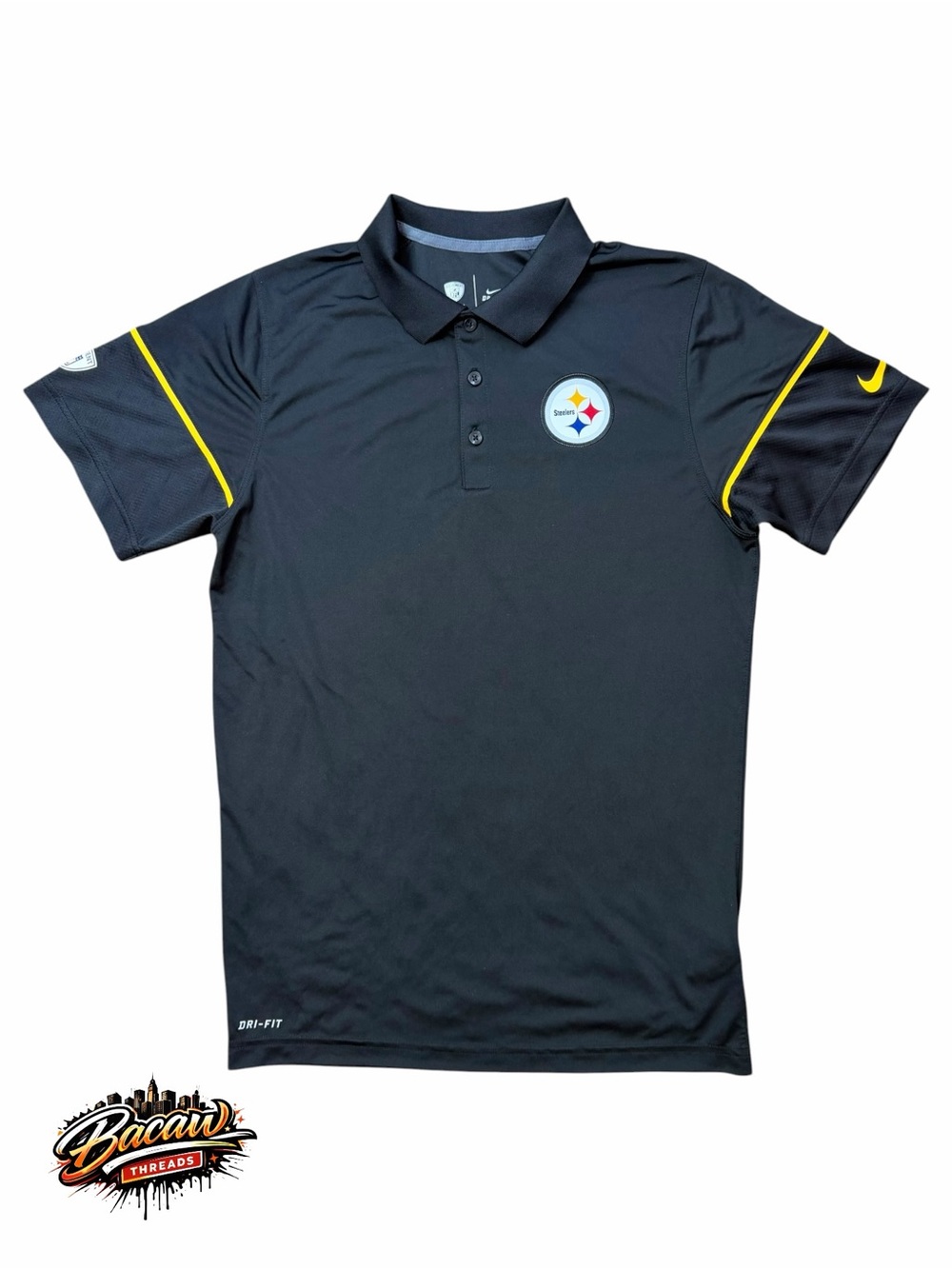 Nike‎ Dri-FIT Pittsburgh Steelers NFL Equipment Men's Black Polo Shirt S